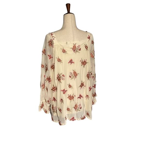 Embroidered Boho Square Neck Mesh Top XL - Picture 4 of 8